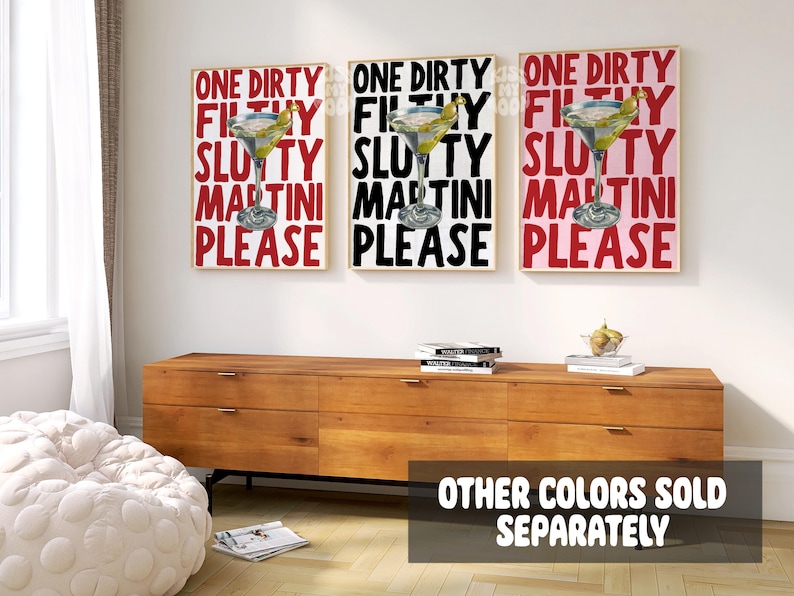 SOLO VERDE Impresión de Martini Sucio y Asqueroso Arte de Martini Póster Retro Arte de Pared Imprimible Moderno Estética Preppy Funky Dormitorio Collage Verde imagen 3
