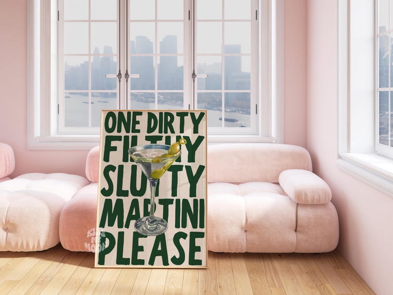 SOLO VERDE Impresión de Martini Sucio y Asqueroso Arte de Martini Póster Retro Arte de Pared Imprimible Moderno Estética Preppy Funky Dormitorio Collage Verde imagen 7
