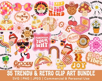Puede incluir: Una colección de 35 pegatinas gráficas coloridas con diseños de inspiración retro que incluyen bolas de discoteca, flores sonrientes, setas, arcoíris, patines y frases de texto como Be Kind To Your Mind y Good Vibes.