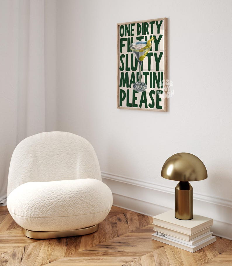 SOLO VERDE Impresión de Martini Sucio y Asqueroso Arte de Martini Póster Retro Arte de Pared Imprimible Moderno Estética Preppy Funky Dormitorio Collage Verde imagen 4
