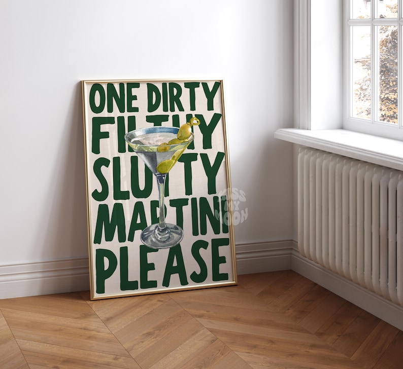 SOLO VERDE Impresión de Martini Sucio y Asqueroso Arte de Martini Póster Retro Arte de Pared Imprimible Moderno Estética Preppy Funky Dormitorio Collage Verde imagen 5