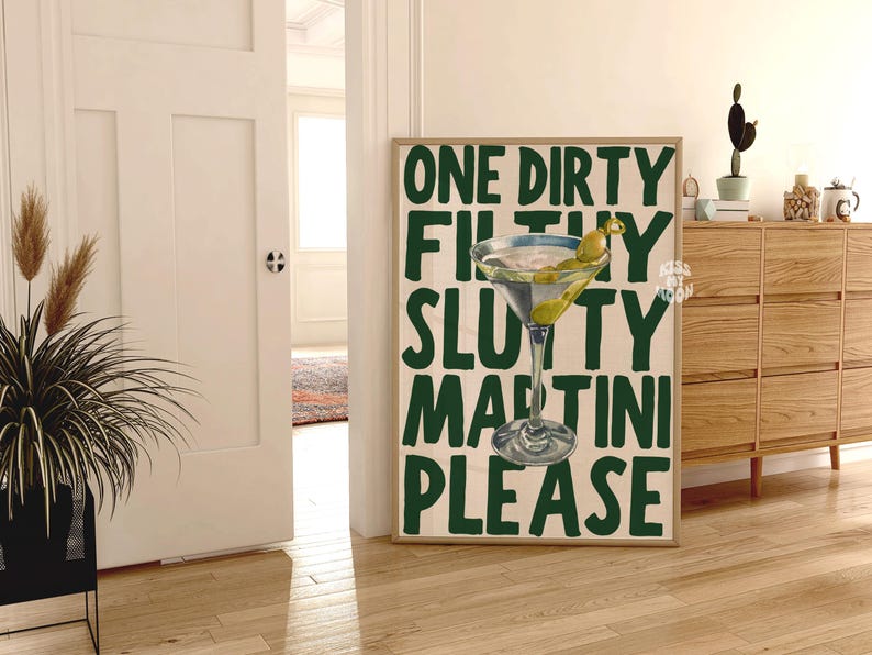 SOLO VERDE Impresión de Martini Sucio y Asqueroso Arte de Martini Póster Retro Arte de Pared Imprimible Moderno Estética Preppy Funky Dormitorio Collage Verde imagen 2
