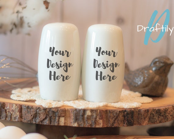 White Salt And Pepper Shakers Mockup Farmhouse Rustic Home