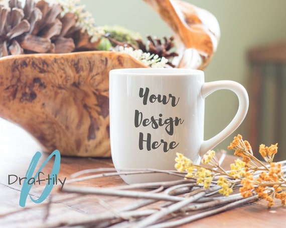 Coffee Mug Mockup Rounded White Mug With Wooden