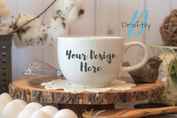 White Cappuccino Coffee Mug Mockup Farmhouse Rustic Home