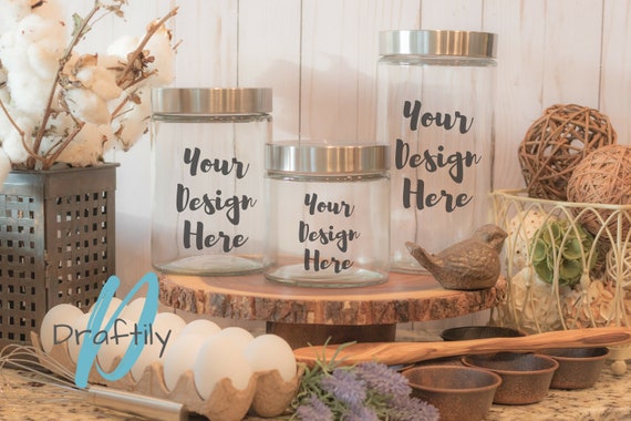3 Piece Glass Container Set Mockup Glass Jars With