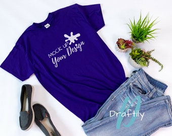 Download Free Gildan Unisex T-Shirt Mockup Photo, Purple, Shirt, Tee, T Shirt, Mock up, Mock up Photo, Flat Lay, Etsy Photo, Product Photo PSD Template