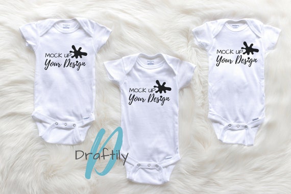 Onesie Mockup Set Of 3 Gerber White Short Sleeve