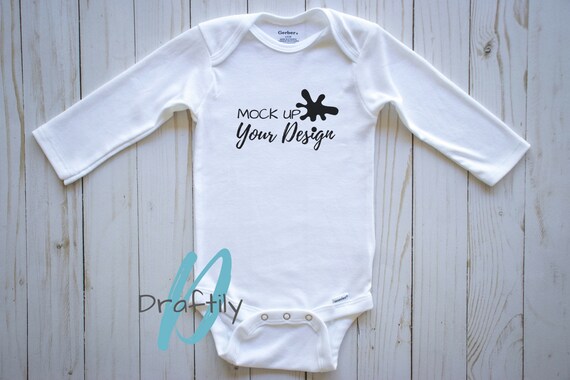 Onesie Mockup Gerber White Long Sleeve Flat Lay Styled Onesie Mockup Gerber White Long Sleeve Flat Lay Styled