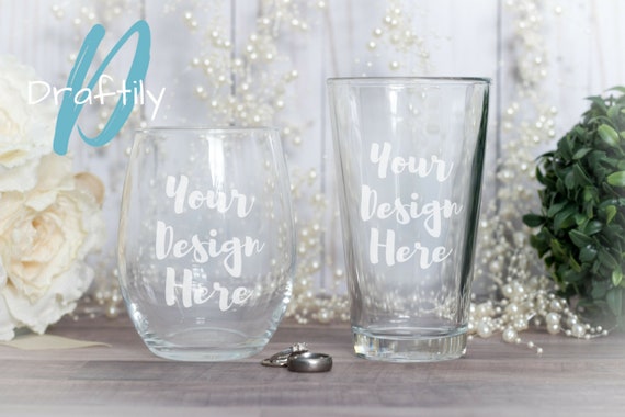Wedding Mockup Stemless Wine Glass Beer Glass Bride Groom Etsy