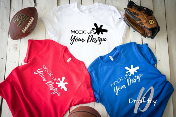 Bellacanvas Unisex T Shirt Mockup Red White Blue Flat Lay Etsy