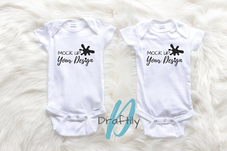 Download Onesie Mockup Set of 2 Gerber White Short Sleeve Flat Lay ...