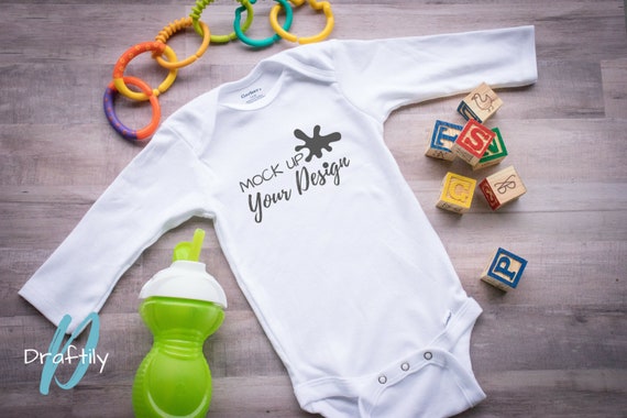Onesie Mockup 102 Gerber White Long Sleeve Download Flat Etsy