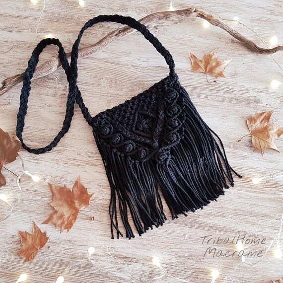 black macrame bag