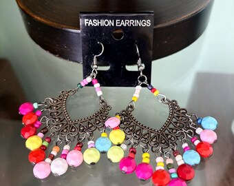 Boho Chandelier Dangle Earrings – Colorful Beaded Multicolor jewelry-Party Festival Statement Earrings