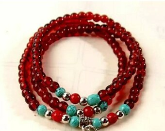 Free shipping,Wine red multi Layered Glass Beads,Handmade bracelet