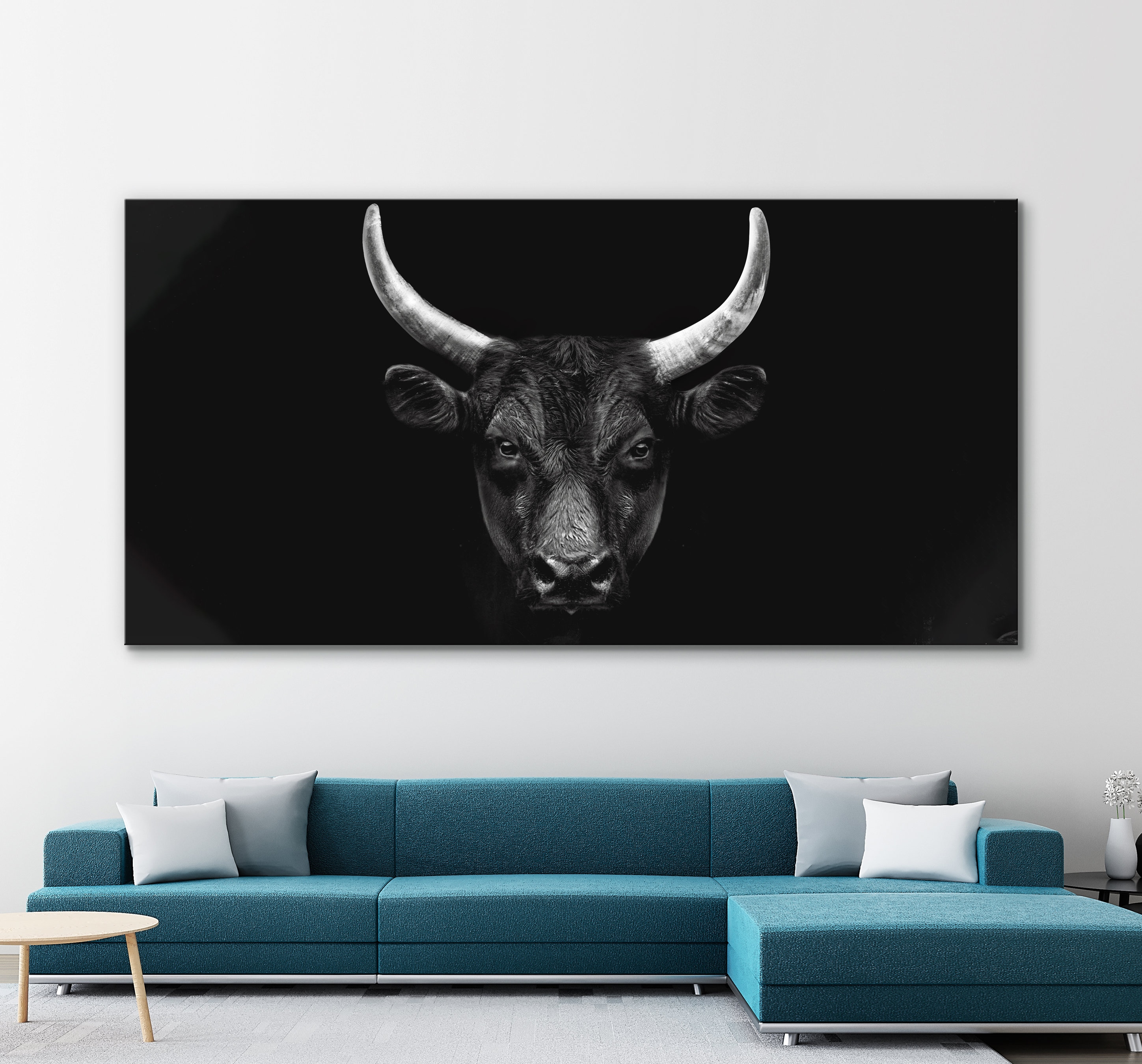 Black Bull Bull Art Modern Decor Big Horns Canvas Etsy