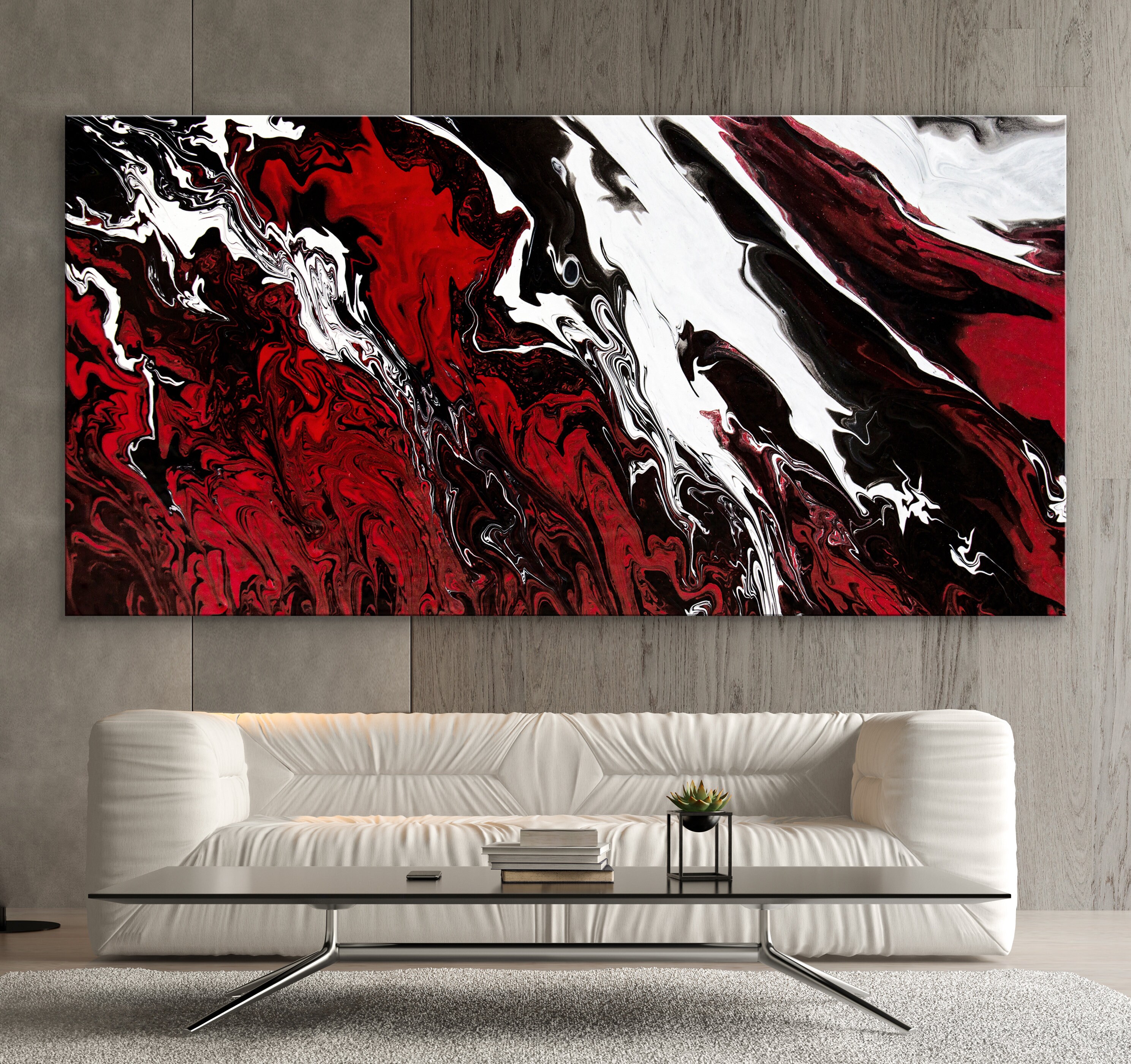 Red Abstract Abstract Wall Art Red Abstract Art Large Etsy