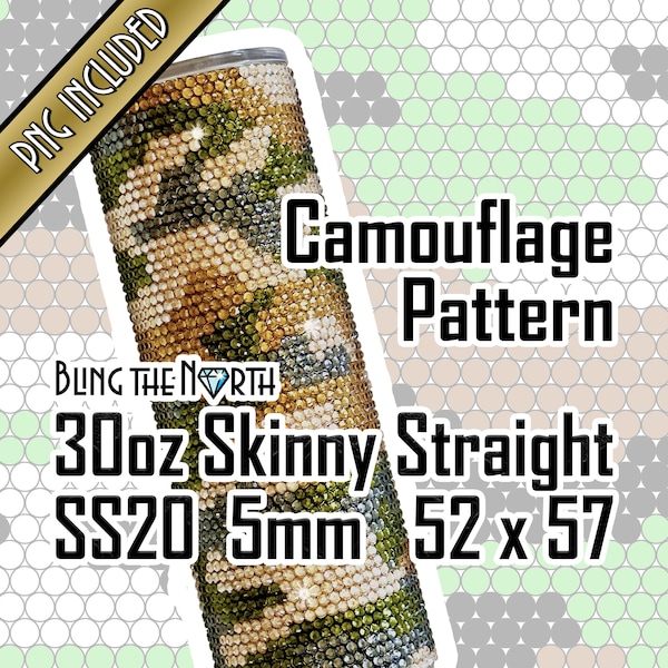 CAMOUFLAGE Rhinestone Pattern Template | SS20 5mm | 30oz Skinny Straight | Bling Tumbler Design | Bling the North | PNG for Sublimation