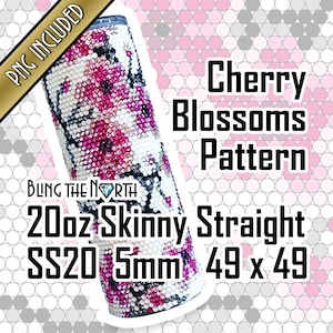 CHERRY BLOSSOMS ラインストーン パターン テンプレート | SS20 5 mm | 20oz スキニー ストレート | キラキラ タンブラー デザイン | Bling the North | 昇華用 PNG