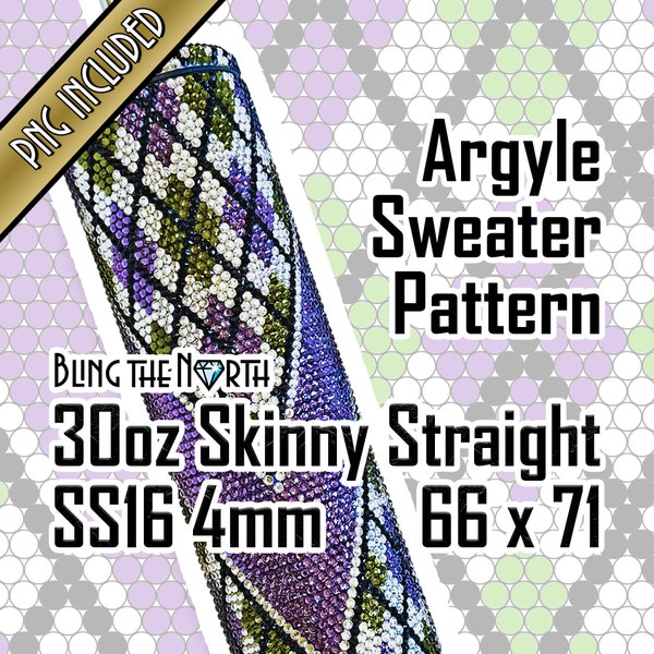 ARGYLE SWEATER Rhinestone Pattern Template | SS16 4mm | 30oz Straight Skinny | Bling Tumbler Design | Bling the North | PNG for Sublimation