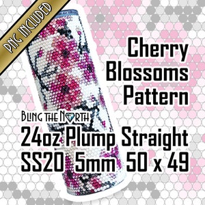 CHERRY BLOSSOMS Rhinestone Pattern Template | SS20 5mm | 24oz Plump Straight | Bling Tumbler Design | Bling the North | PNG for Sublimation