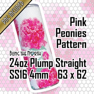 PINK PEONIES Rhinestone Pattern Template | SS16 4mm | 24oz Plump | Bling Tumbler Design | Bling the North | Flowers | PNG for Sublimation