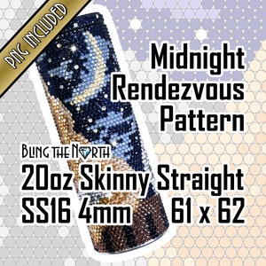 May include: A 20 ounce skinny straight stainless steel tumbler with a midnight blue and gold glitter design. The tumbler is decorated with a crescent moon and stars. The text "BLING THE NORTH" is visible on the tumbler. The tumbler is 4 mm thick and measures 61 x 62.