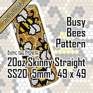 Plantilla de patrón de diamantes de imitación BUSY BEES / SS20 5 mm / 20 oz Skinny Straight / Diseño de vaso Bling / Bling the North / Sublimación / Panal