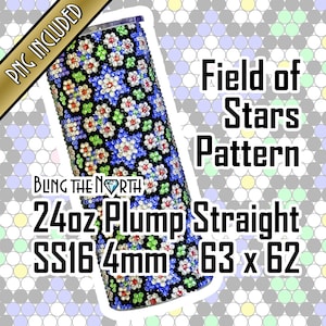 May include: A 24 ounce stainless steel tumbler with a field of stars pattern. The tumbler is decorated with rhinestones in shades of blue, green, white, and red. The tumbler is 63 inches by 62 inches and is made with 4mm rhinestones.