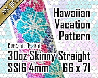 HAWAIIAN VACATION Rhinestone Pattern Template | SS16 4mm | 30oz Skinny Straight | Bling Tumbler Design | Bling the North | PNG Sublimation
