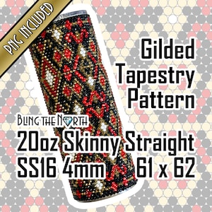 GILDED TAPESTRY Rhinestone Pattern Template | SS16 4mm | 20oz Skinny Straight | Bling Tumbler Design | Bling the North | PNG for Sublimation