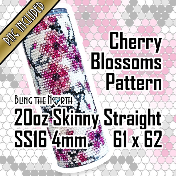 CHERRY BLOSSOMS Rhinestone Pattern Template | SS16 4mm | 20oz Skinny Straight | Bling Tumbler Design | Bling the North | PNG for Sublimation