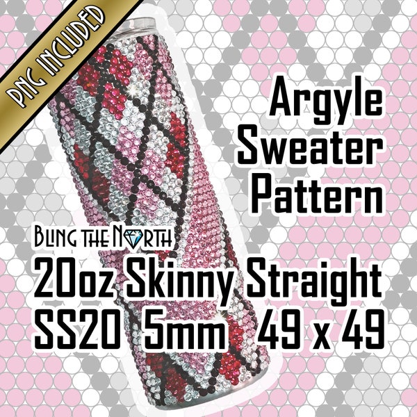 ARGYLE SWEATER Rhinestone Pattern Template | SS20 5mm | 20oz Straight Skinny | Bling Tumbler Design | Bling the North | PNG for Sublimation