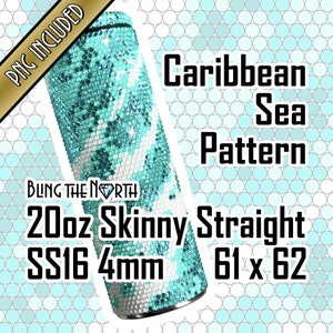 CARIBBEAN SEA Rhinestone Pattern Template | SS16 4mm | 20oz Skinny Straight | Bling Tumbler Design | Bling the North | PNG Included