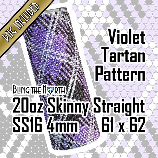 VIOLET TARTAN Strass patroon sjabloon | RVS16 4mm | 20oz mager recht | Bling Tumbler-ontwerp | Bling het Noorden | PNG inbegrepen