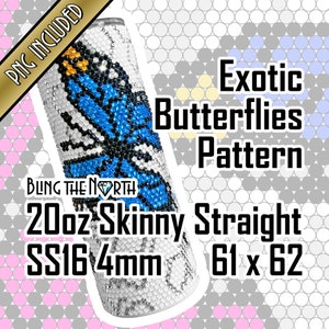 EXOTIC BUTTERFLIES Rhinestone Pattern Template | SS16 4mm | 20oz Skinny Straight | Bling Tumbler Design | Bling the North | PNG Sublimation
