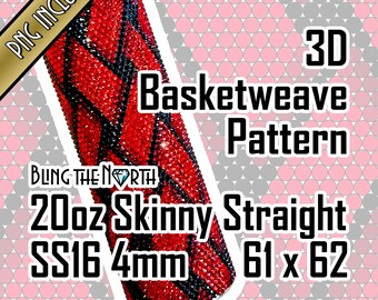 May include: A 20 ounce skinny straight tumbler with a 3D basketweave pattern in red and black rhinestones. The tumbler is 4mm thick and measures 61 x 62.  The text "BLING THE NORTH" is printed on the tumbler.