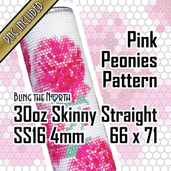 PINK PEONIES Rhinestone Pattern Template | SS16 4mm | 30oz Skinny | Bling Tumbler Design | Bling the North | Flowers | PNG for Sublimation