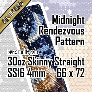 May include: A 30oz skinny straight stainless steel tumbler with a midnight blue and gold glitter design. The tumbler features a crescent moon and stars. The text "BLING THE NORTH" is printed on the tumbler. The tumbler is 66 x 72 mm and has a 4mm thickness.