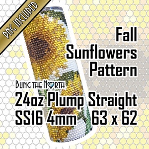 FALL SUNFLOWERS Rhinestone Pattern Template | SS16 4mm | 24oz Plump Straight | Bling Tumbler Design | Bling the North | PNG for Sublimation
