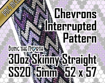 Könnte beinhalten: Ein 30oz schlanker, gerader Becher mit einem unterbrochenen Chevron-Muster. Der Becher ist mit glitzernden Strasssteinen in Lila, Silber und Schwarz bedeckt. Der Text "Chevrons Interrupted Pattern" ist abgebildet.