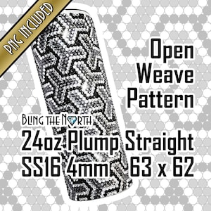 May include: A 24 ounce stainless steel tumbler with a black and white open weave pattern. The tumbler is 4mm thick and measures 63 x 62. The text "BLING THE NORTH" is printed on the tumbler.