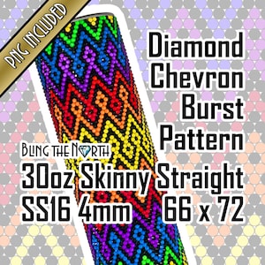 DIAMOND CHEVRON BURST Rhinestone Pattern Template | SS16 4mm | 30oz Skinny Straight | Bling Tumbler Design | Bling the North | Sublimation