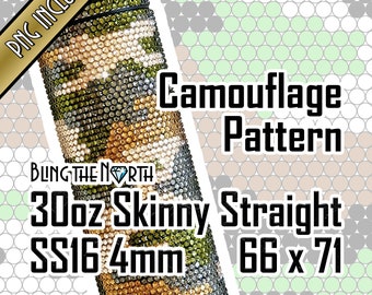 Può includere: Un bicchiere in acciaio inossidabile diritto e sottile da 30 once con un motivo mimetico fatto di strass. Il bicchiere misura 66 x 71 mm e ha una dimensione SS16 4mm. Il testo "BLING THE NORTH" è stampato sul bicchiere.