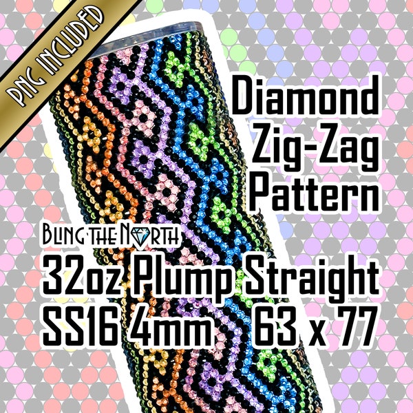 DIAMOND ZIG-ZAG Rhinestone Pattern Template | SS16 4mm | 32oz Plump Straight | Bling Tumbler Design | Bling the North | png for Sublimation