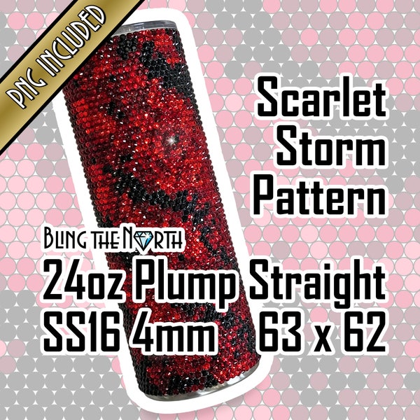 SCARLET STORM Rhinestone Pattern Template | SS16 4mm | 24oz Plump Straight | Bling Tumbler Design | Bling the North | PNG for Sublimation