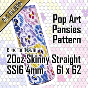POP ART PANSIES Rhinestone Pattern Template | SS16 4mm | 20oz Skinny Straight | Bling Tumbler Design | Bling the North | png for Sublimation