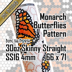 MONARCH BUTTERFLIES Rhinestone Pattern Template | SS16 4mm | 30oz Skinny Straight | Bling Tumbler Design | Bling the North | PNG Sublimation