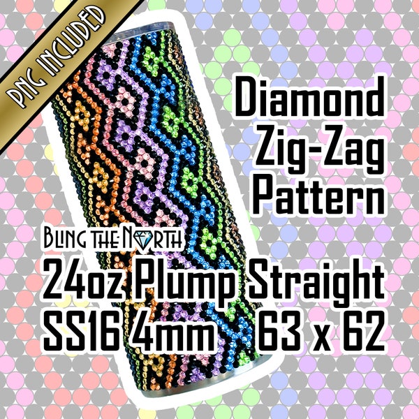 DIAMOND ZIG-ZAG Rhinestone Pattern Template | SS16 4mm | 24oz Plump Straight | Bling Tumbler Design | Bling the North | png for Sublimation